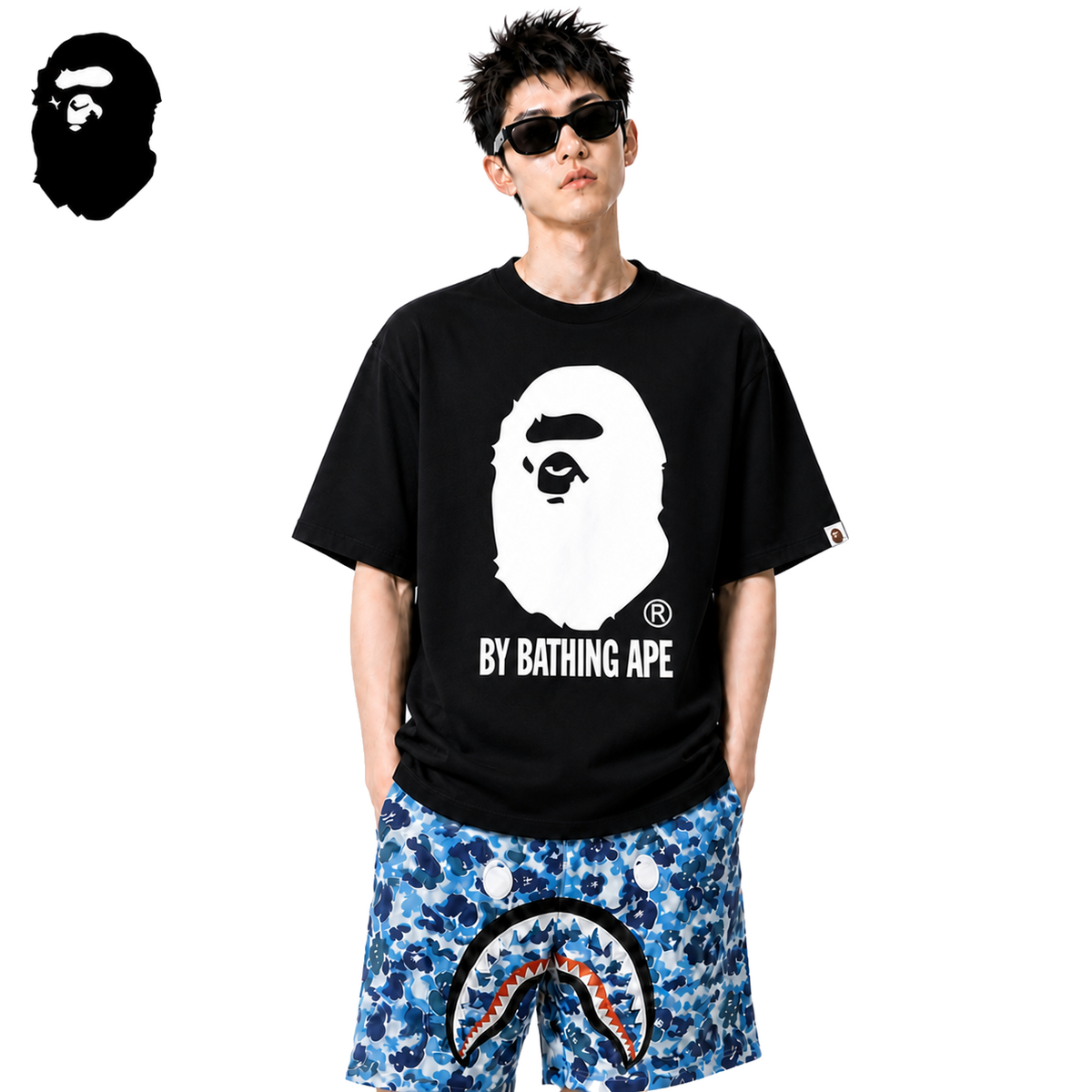 BAPE Bicolor White Ape Head Men's T-Shirt - Black