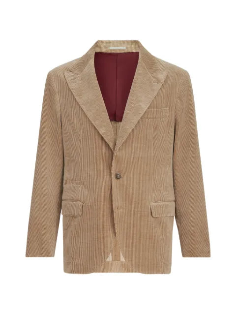 Brunello Cucinelli comfort cotton and cashmere corduroy deconstructed blazer with large peak lapels and metal buttons