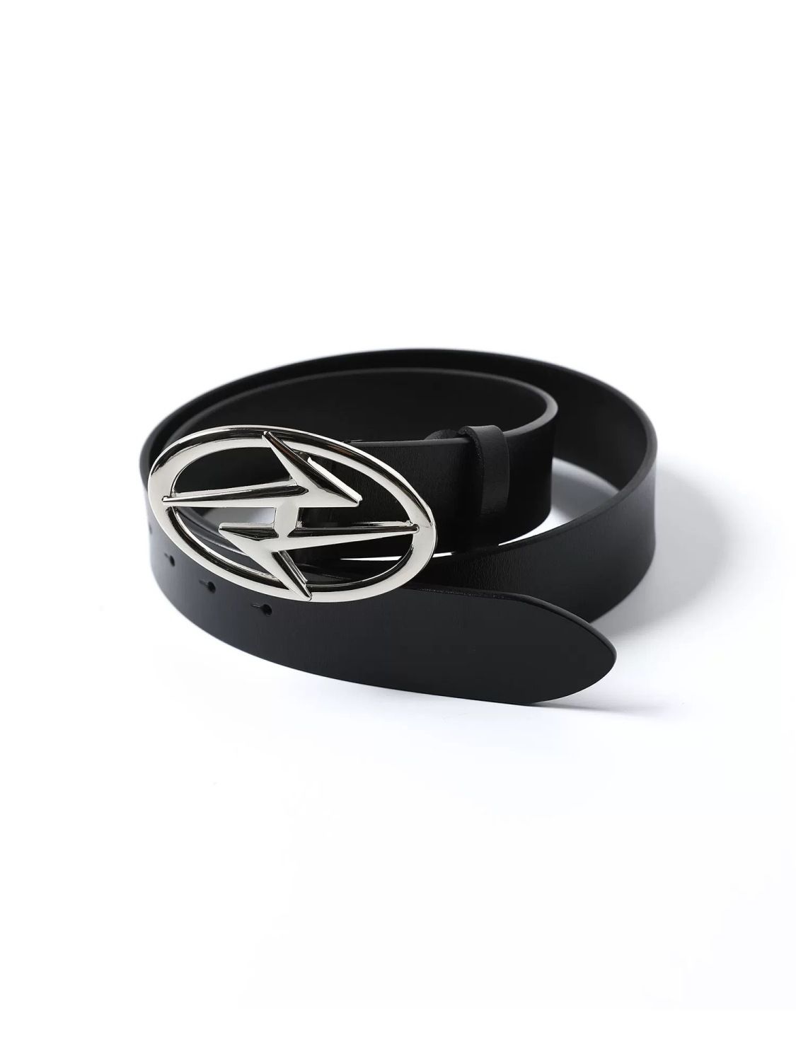 Double Layer Cowhide Belt Metal Logo Buckle Futuristic Waist Belt