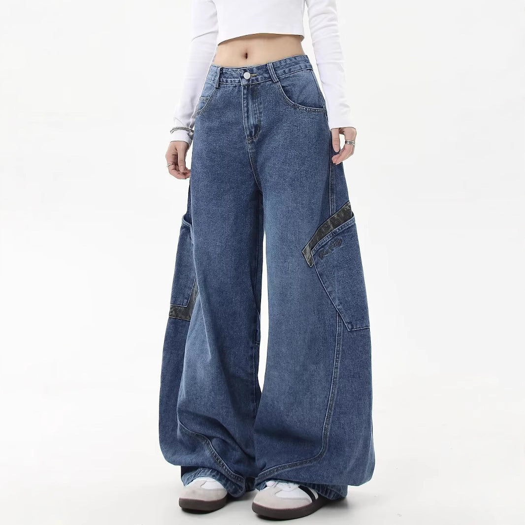 Y2K Vintage Washed Distressed Wide Leg Curved Baggy Jeans Streetwear