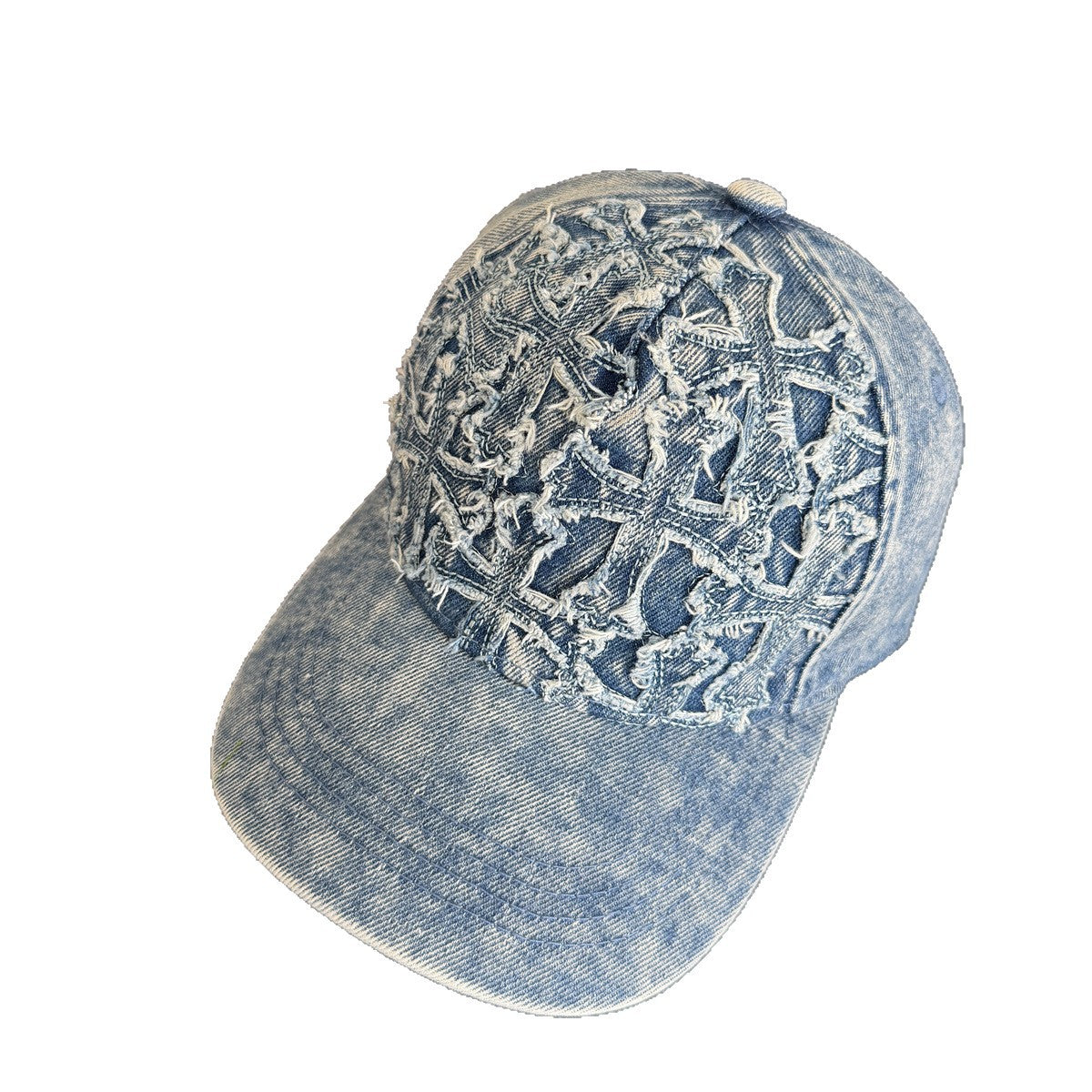 Frayed Cross Denim Washed Vintage Baseball Cap Streetwear Multi‑Style