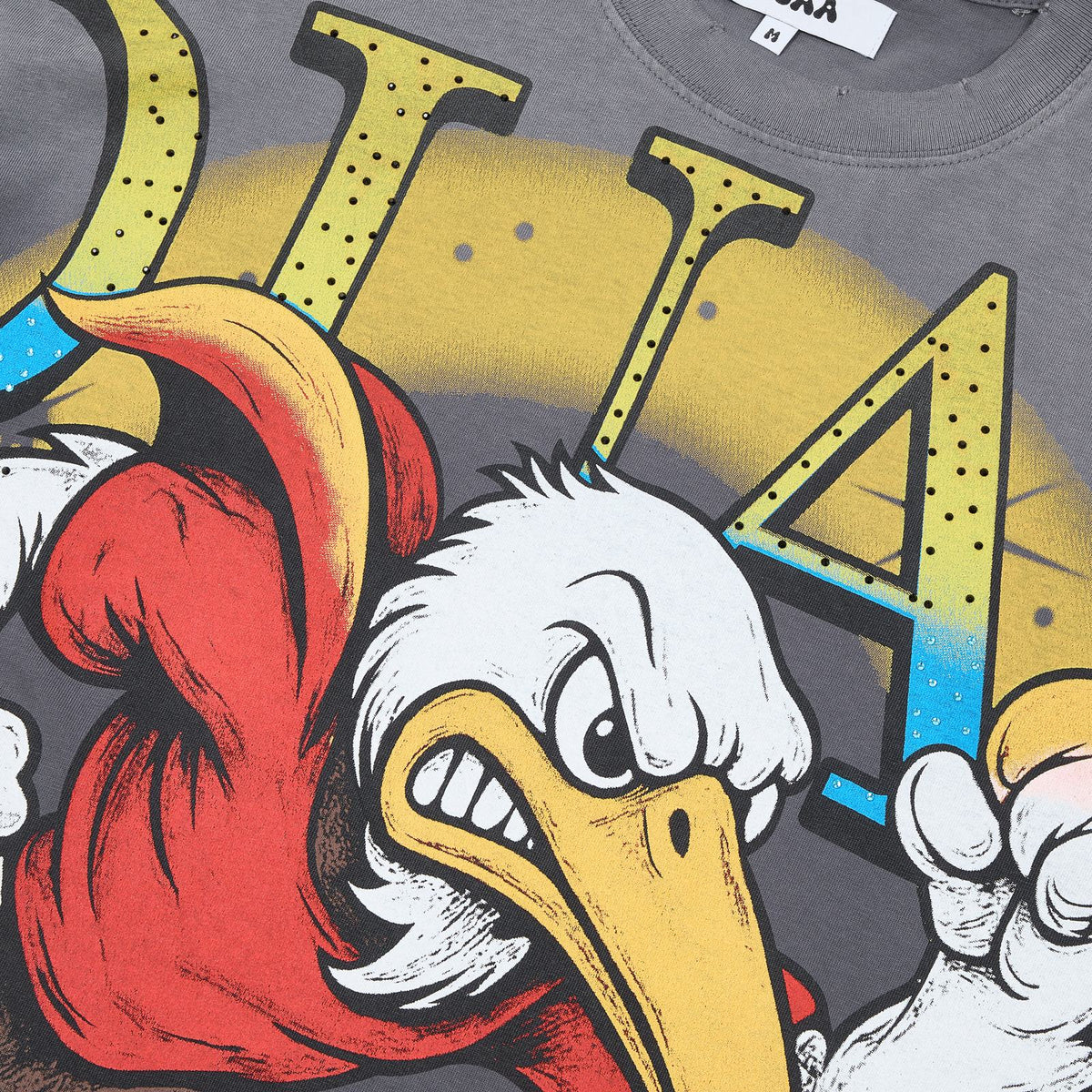 DUAA Washed Rhinestone Distressed Graphic T-Shirt