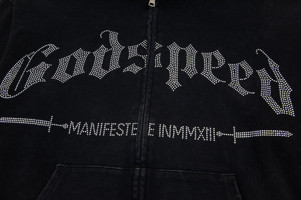 Godspeed Washed Gothic Graphic Full-Zip Hoodie