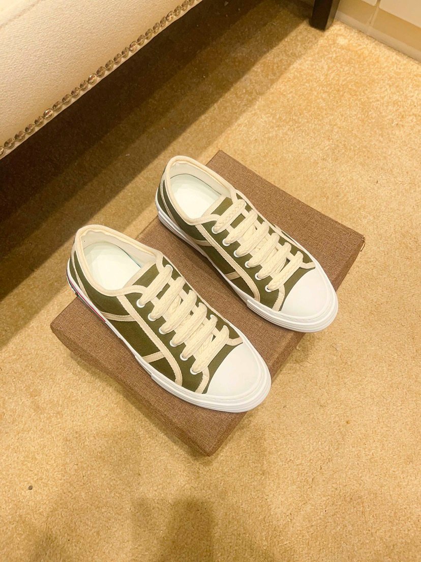 Olive Green and White Low-Top Sneakers