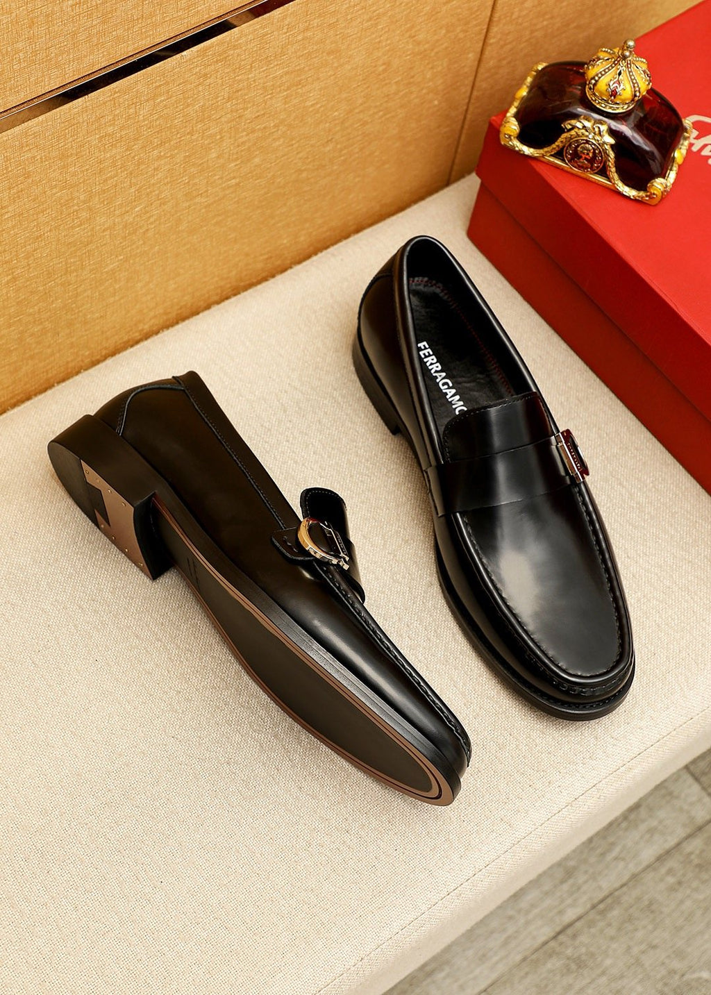 Ferragamo Black Buckle Loafers