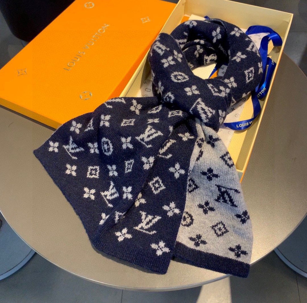 Louis Vuitton Navy and Gray Monogram Knit Scarf