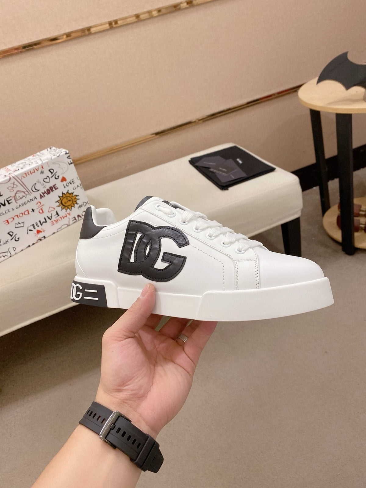 Dolce & Gabbana Men's White Black Accent Sneakers