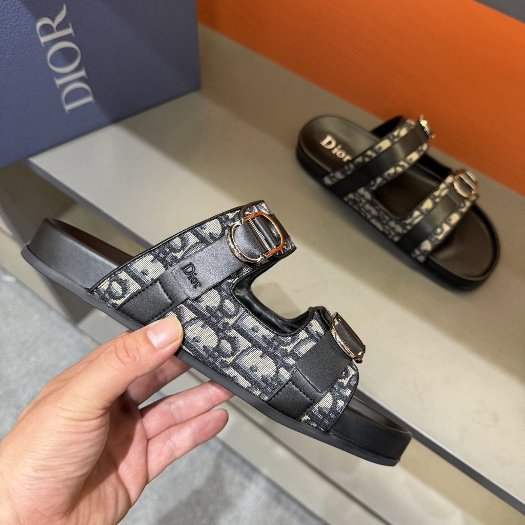 Dior Patterned Buckle Slide Sandals - Double Buckles