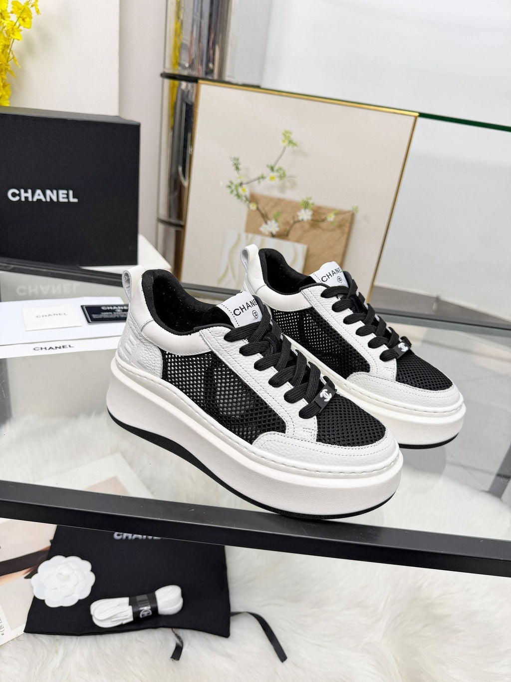 CHANEL Women's White Platform Low-Top Sneakers