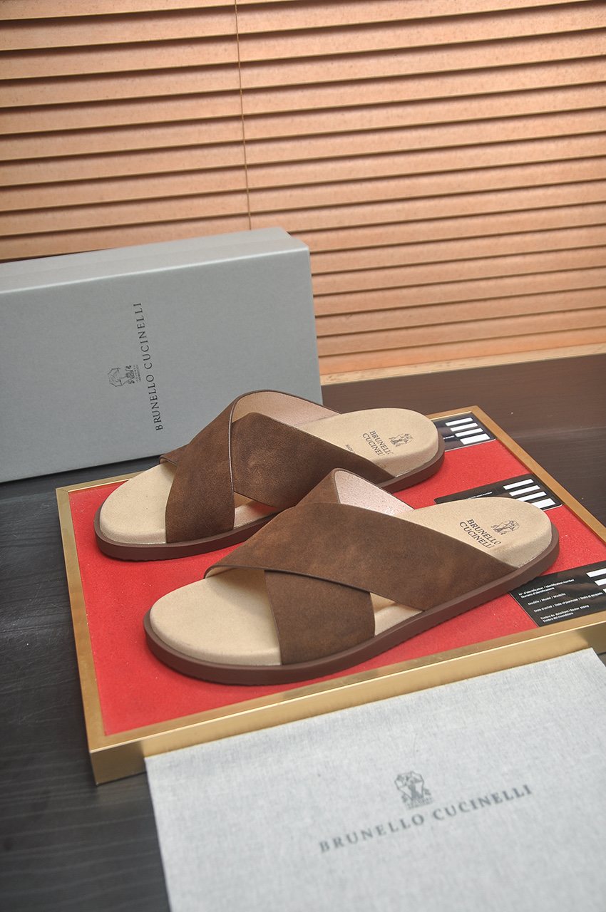 Brunello Cucinelli Cross-Strap Slide Sandals