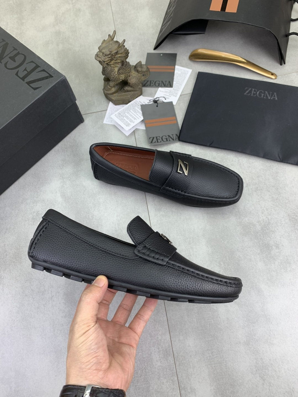Zegna Square-Toe Leather Loafers