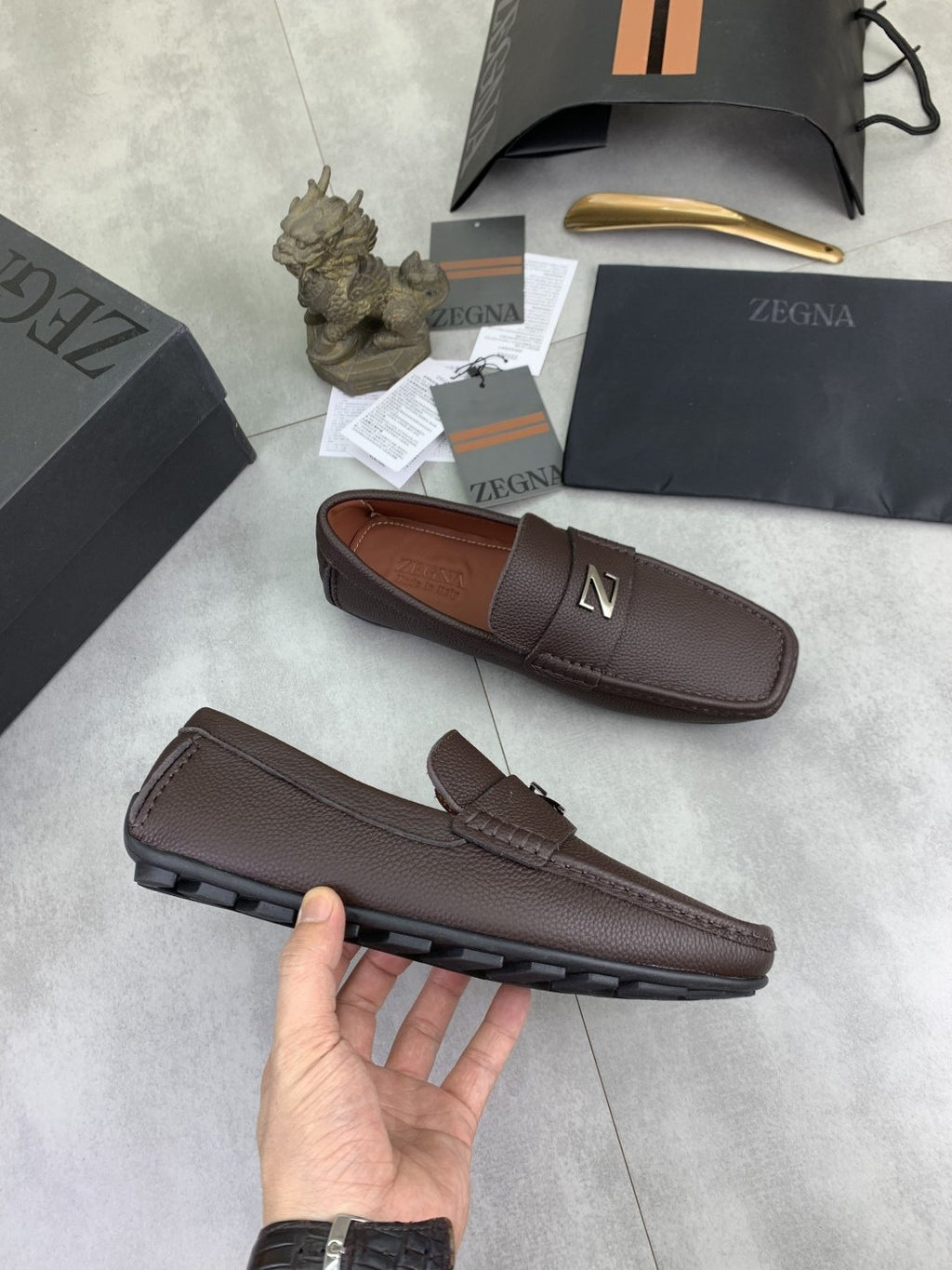 Zegna Square-Toe Leather Loafers