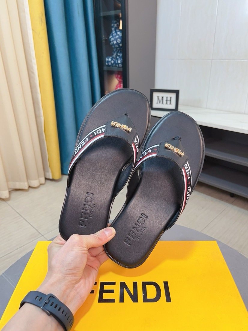 Fendi Men's Striped Thong Sandals