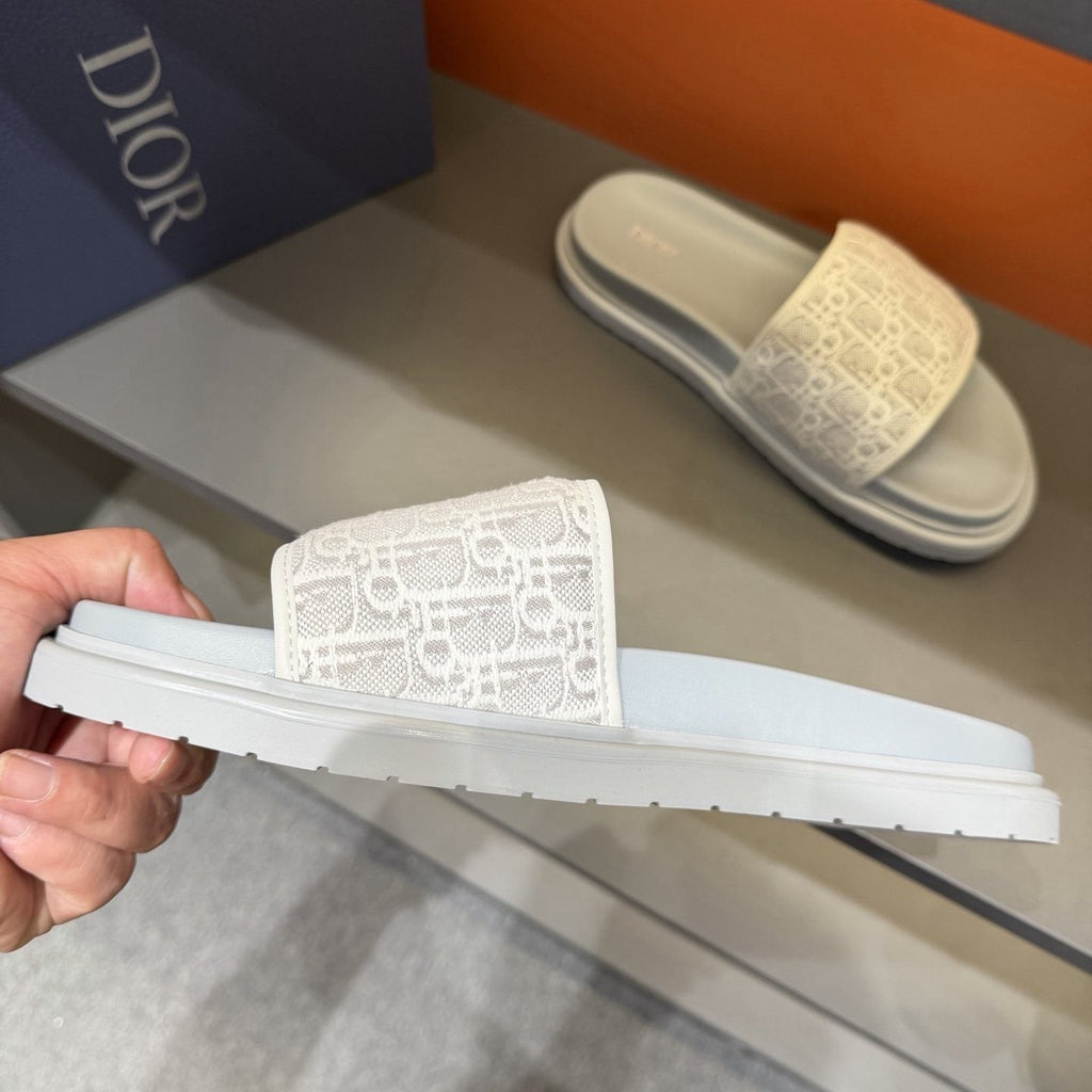 Dior Patterned Strap Slide Sandals - Low-Profile Sole