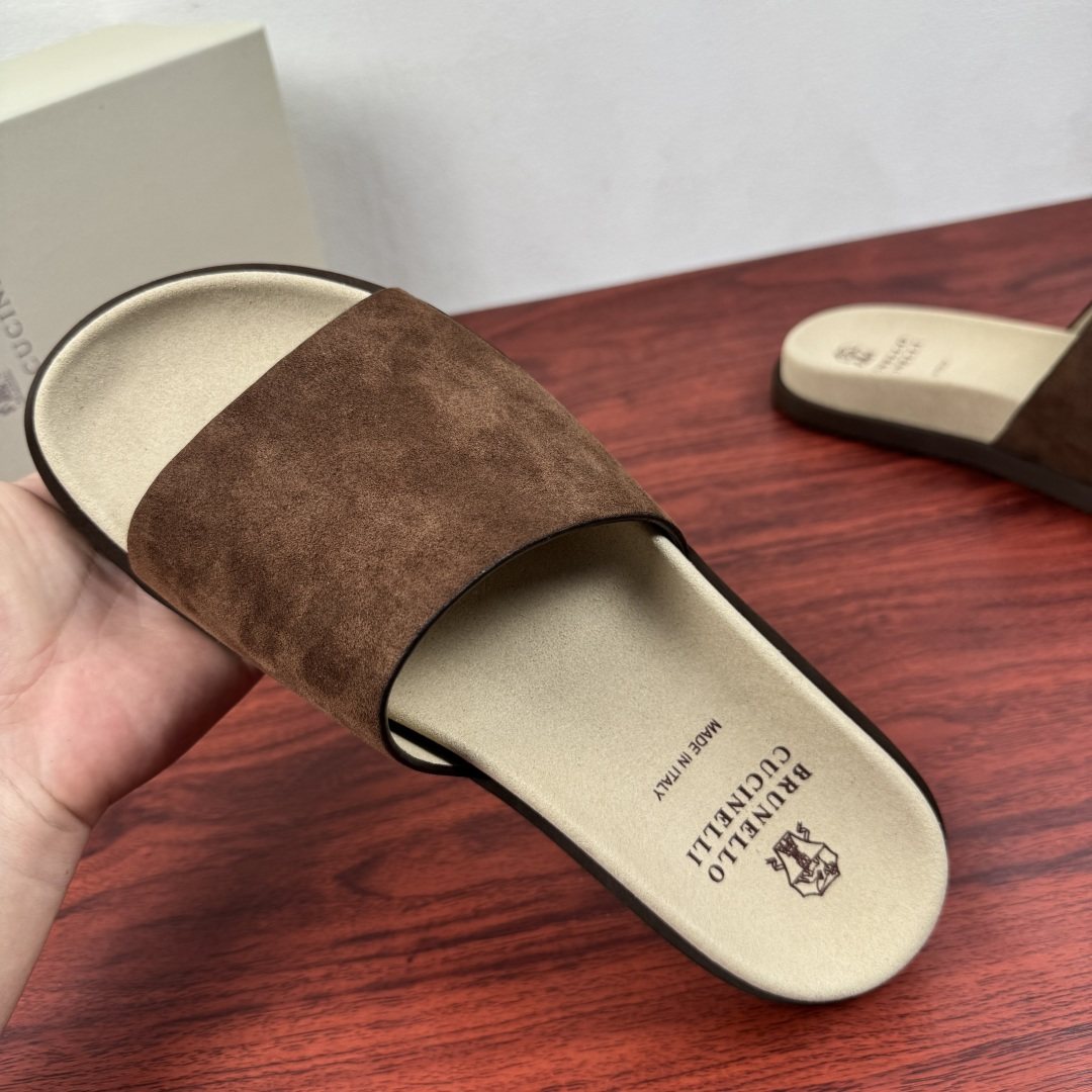 Brunello Cucinelli Men's Suede Slide Sandals