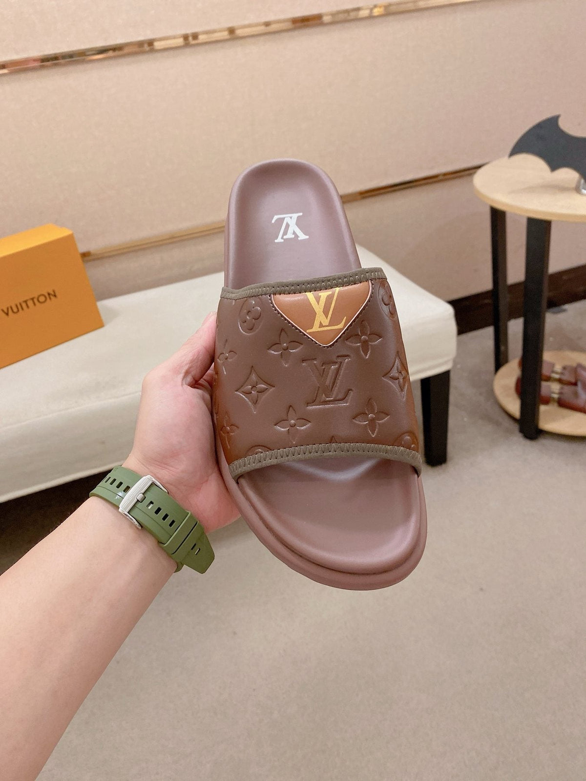 Louis Vuitton Embossed Men's Slide Sandals - Molded Sole